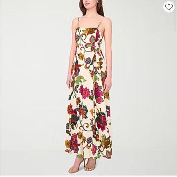 Sam and Jess Floral Maxi Dress/ Cream, Magenta, Green/ Size Medium - Picture 1 of 14
